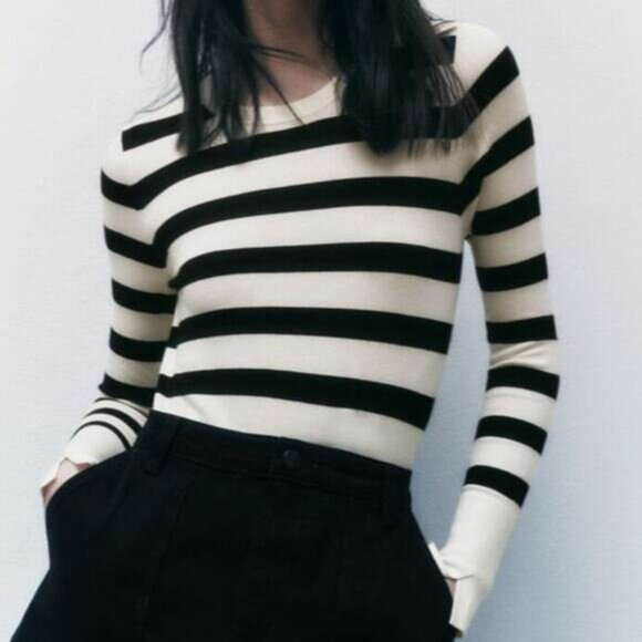 Zara black and white striped sweater - large - Picture 1 of 4